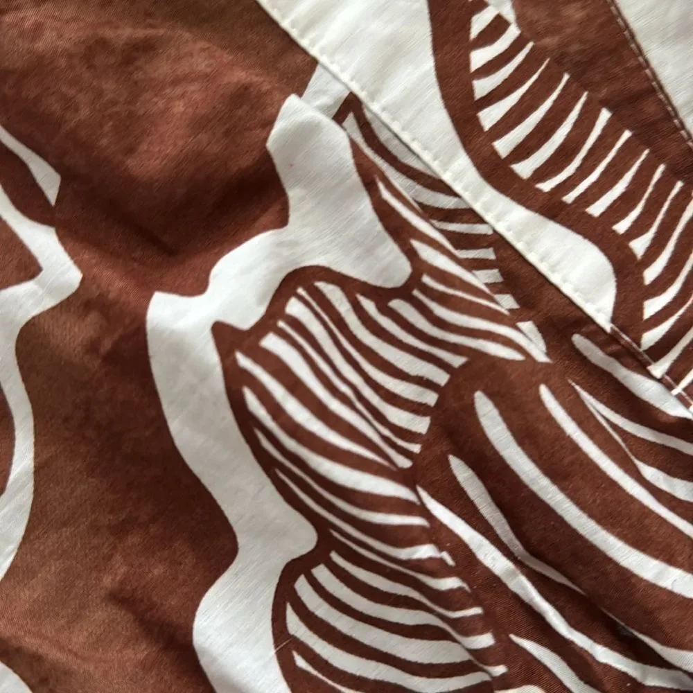 Anthropologie Brown and White Leaf Print Dress Somerset Maxi Dress